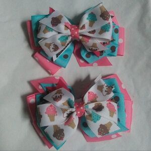 Handmade Boutique Ice Cream Cone Stacked Hair Bows